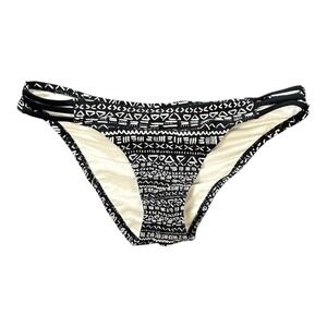 Xhilaration Women's Black White Tribal Print Strappy Bikini Bottoms M